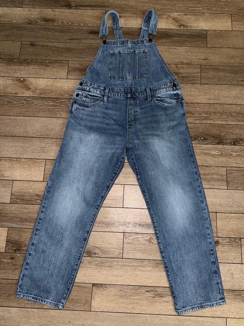 UEC LUCKY BRAND 100% DENIM BLUE JEAN BOYFRIEND OVERALLS SZ L